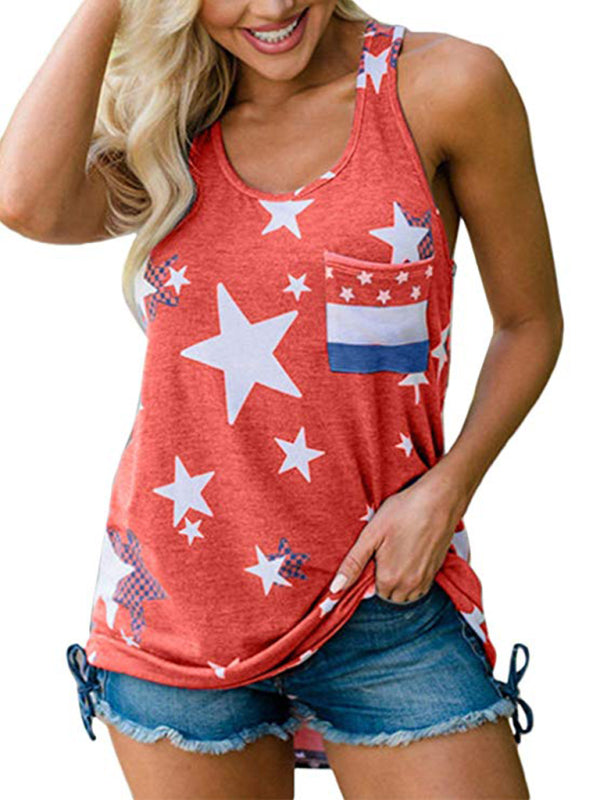 Women's Independence Day Flag Print Loose Casual Tank Top - SIZES S THRU 2XL - T - 4 COLORS -