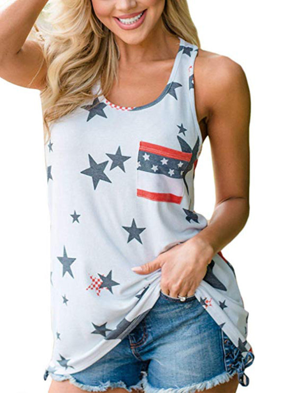 Women's Independence Day Flag Print Loose Casual Tank Top - SIZES S THRU 2XL - T - 4 COLORS -