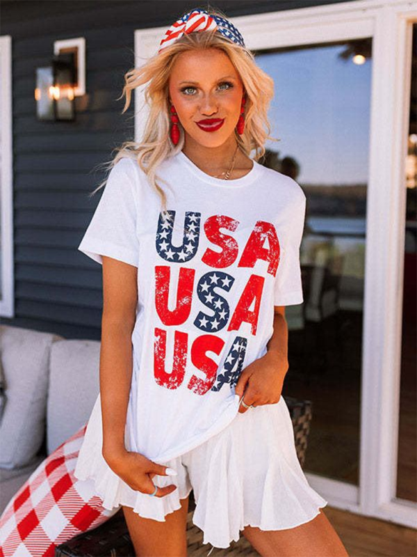 New Independence Day loose casual USA printed short-sleeved T-shirt - SIZES S THRU 2 XL - K - 1 COLOR -