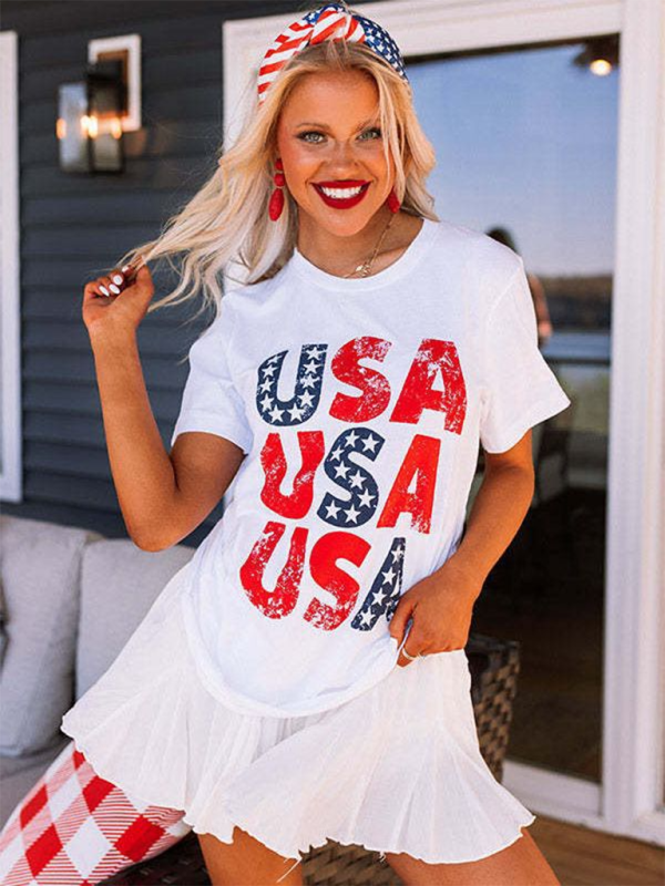 New Independence Day loose casual USA printed short-sleeved T-shirt - SIZES S THRU 2 XL - K - 1 COLOR -