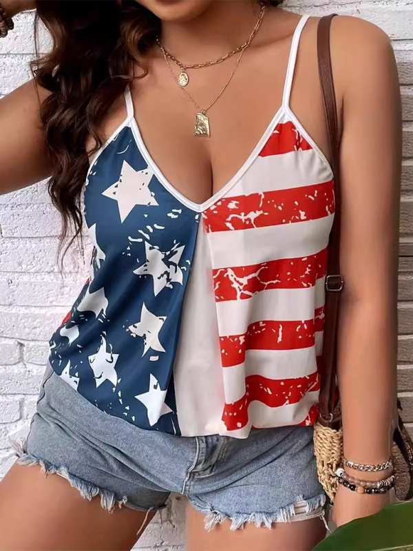 American Independence Day Flag Digital Print Off-The-Shoulder Tank Top - SIZES S THRU 2XL - T - 1 COLOR -