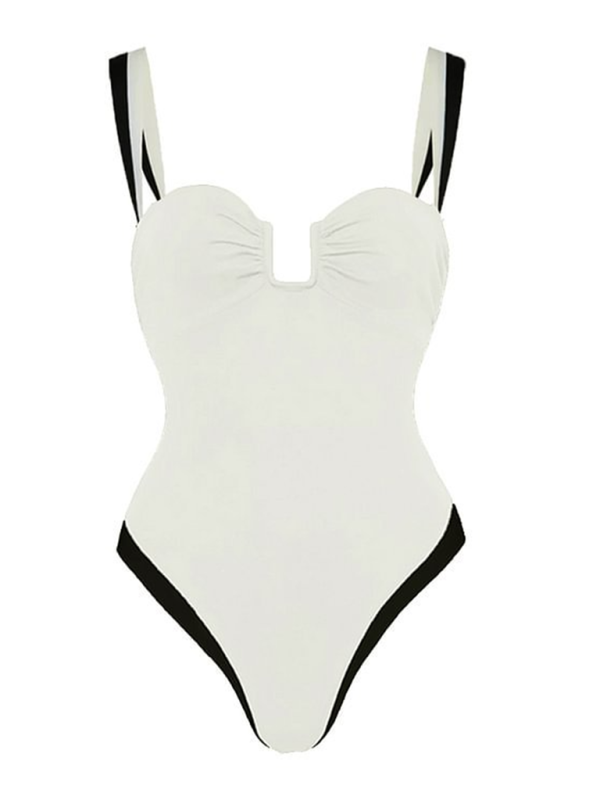 Women's black and white simple contrast one-piece swimsuit - K - 1 COLOR -