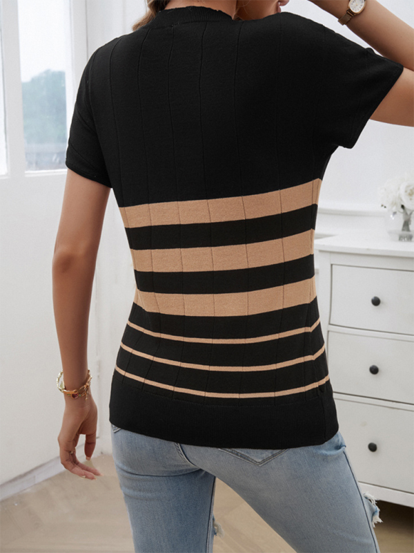 Women's Spring and Summer Temperament Slim Striped Sweater - K - 4 COLORS -