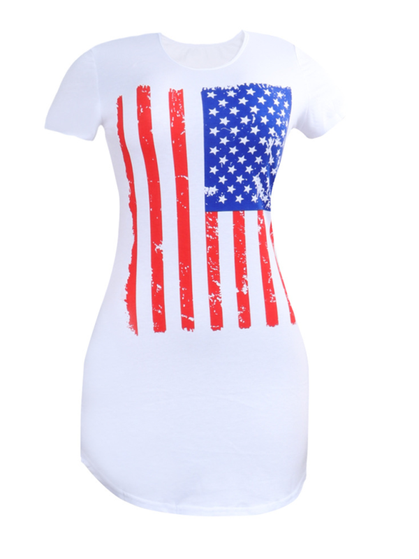 Fashion round neck slim fit American flag short sleeve top - K - 1 COLOR -