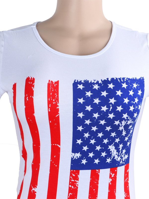 Fashion round neck slim fit American flag short sleeve top - K - 1 COLOR -