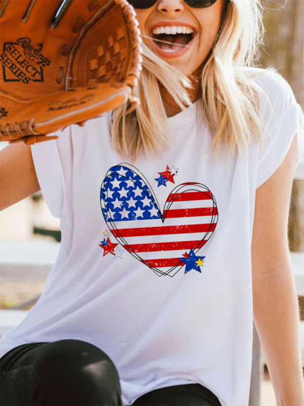 New Independence Day Love Print Women's T-shirt - K - 1 COLOR -