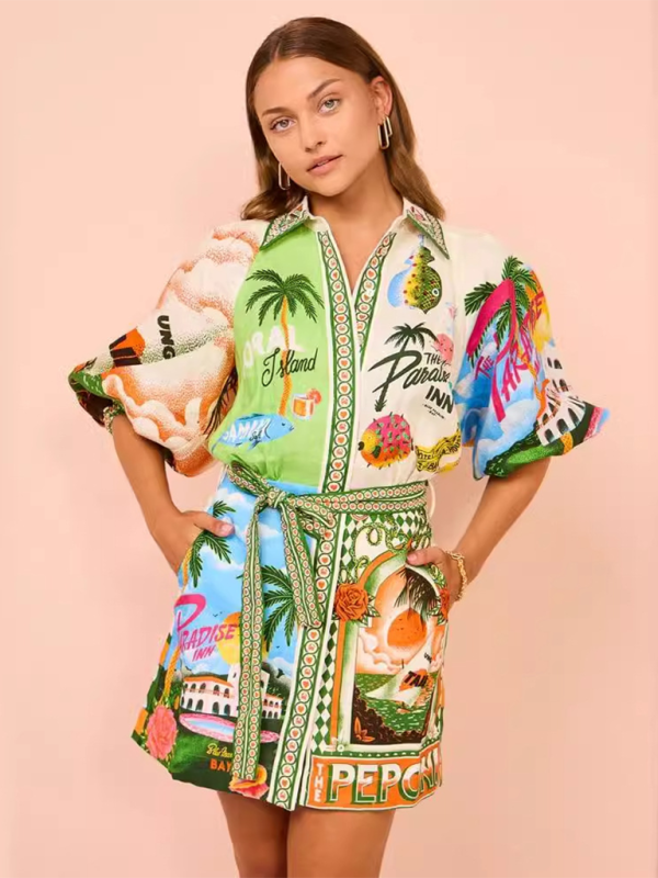 Casual fashion printed versatile cardigan shirt dress - Beach or Everyday - K - 1 COLOR -