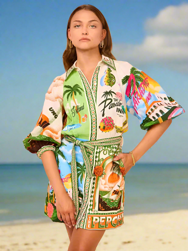 Casual fashion printed versatile cardigan shirt dress - Beach or Everyday - K - 1 COLOR -