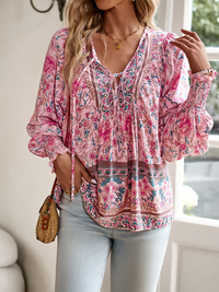 Thumbnail for New casual printed v-neck long-sleeved top - K - 4 COLORS -