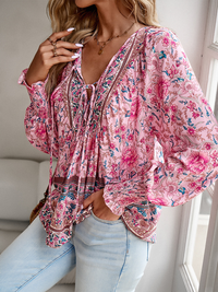 Thumbnail for New casual printed v-neck long-sleeved top - K - 4 COLORS -