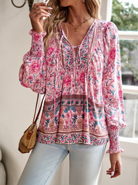 Thumbnail for New casual printed v-neck long-sleeved top - K - 4 COLORS -