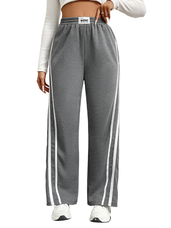 Sports Pants high waist loose straight casual sweatpants - striped stitching - wide leg pants - K - 1 COLOR -