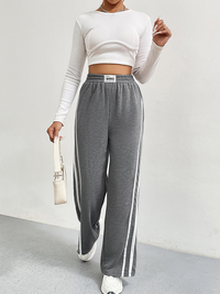 Thumbnail for Sports Pants high waist loose straight casual sweatpants - striped stitching - wide leg pants - K - 1 COLOR -