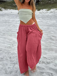 Thumbnail for Women's elastic waist pleated high waist wide leg pants loose casual pants - Beach or Everyday - K - 11 COLORS -