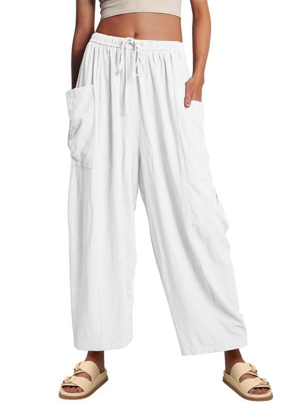 Women's elastic waist pleated high waist wide leg pants loose casual pants - Beach or Everyday - K - 11 COLORS -