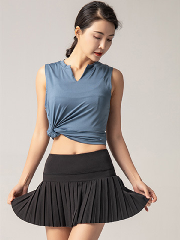 Anti-exposure outdoor quick-drying pocket culottes sports shorts tennis pleated skirt - K - 1 COLOR -