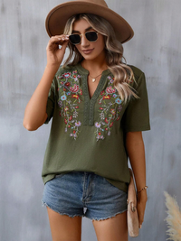 Thumbnail for New women's fashion embroidery stitching lace top - K - 5 COLORS -