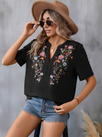 Thumbnail for New women's fashion embroidery stitching lace top - K - 5 COLORS -