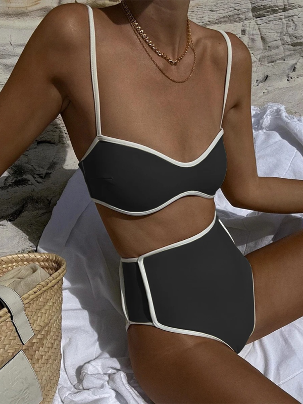 New women's color matching high waist sexy two-piece swimsuit - K - 1 COLOR -