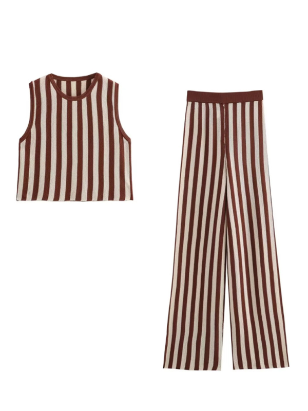 New women's fashion knitted striped sleeveless vest/trousers - 2 PCS. - K - 1 COLOR -