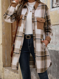 Thumbnail for Women's new mid-length plaid cardigan retro brushed plaid patchwork jacket - K - 1 COLOR -