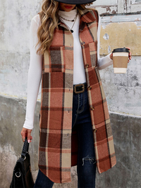 Thumbnail for New Sleeveless Lapel Cardigan Jacket Retro Mid-Length Plaid Vest - K - 1 COLOR -