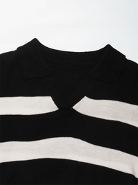 Thumbnail for New women's loose tops black and white striped lapel sweater - K - 1 COLOR -