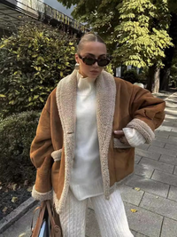 Thumbnail for Women's American retro wooly coat lapel loose - K - 1 COLOR -