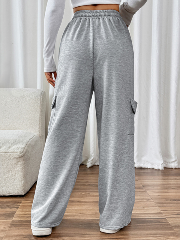 Casual elastic high waist patchwork pocket straight Sweat  pants - K - 1 COLOR -