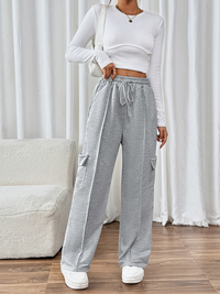 Thumbnail for Casual elastic high waist patchwork pocket straight Sweat  pants - K - 1 COLOR -