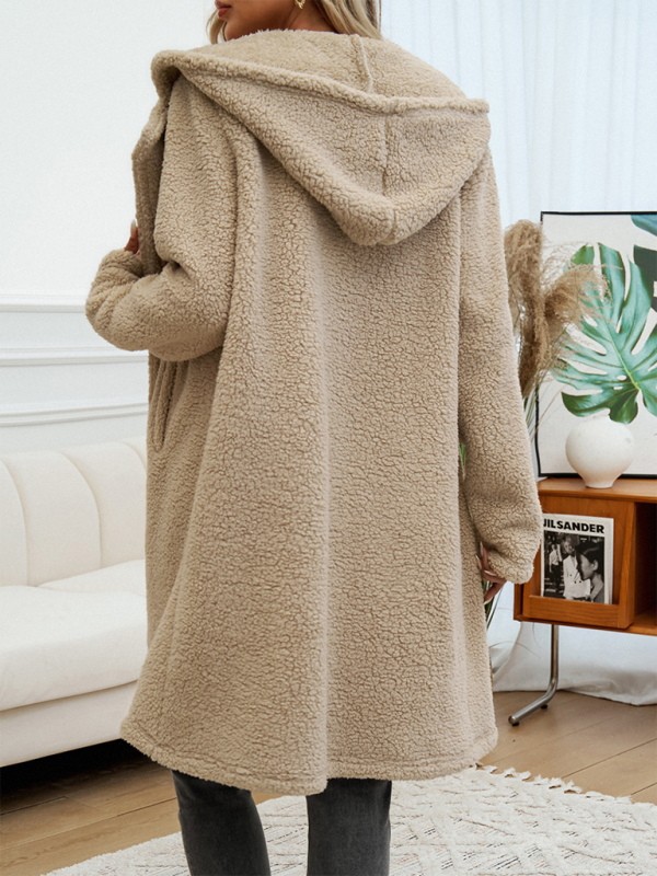 Casual Loose Hooded Plush Coat for Women - K - 4 COLORS -