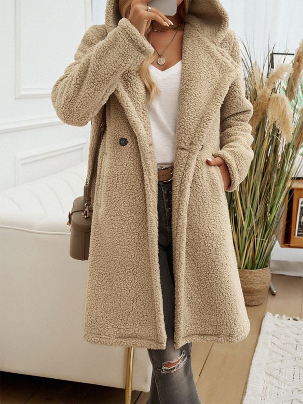 Casual Loose Hooded Plush Coat for Women - K - 4 COLORS -