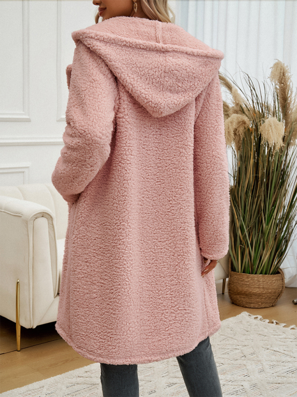 Casual Loose Hooded Plush Coat for Women - K - 4 COLORS -