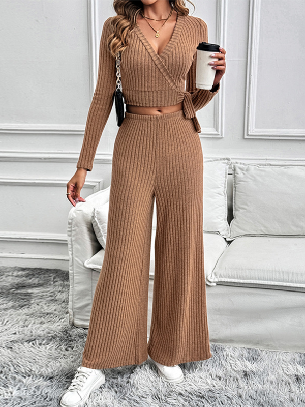 Autumn and winter long-sleeved suit solid color texture basic versatile ladies two-piece set - K - 1 COLOR - 2 PCS. -