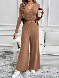 Thumbnail for Autumn and winter long-sleeved suit solid color texture basic versatile ladies two-piece set - K - 1 COLOR - 2 PCS. -