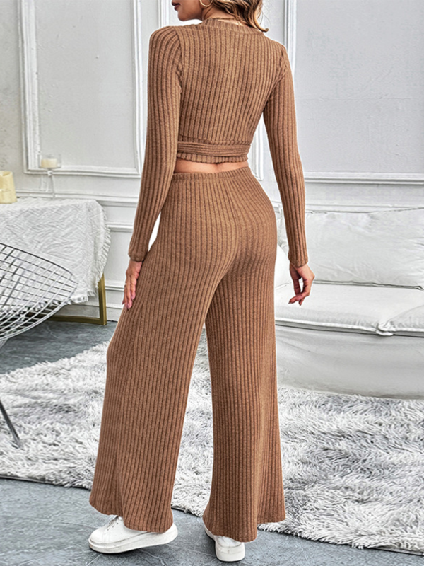 Autumn and winter long-sleeved suit solid color texture basic versatile ladies two-piece set - K - 1 COLOR - 2 PCS. -