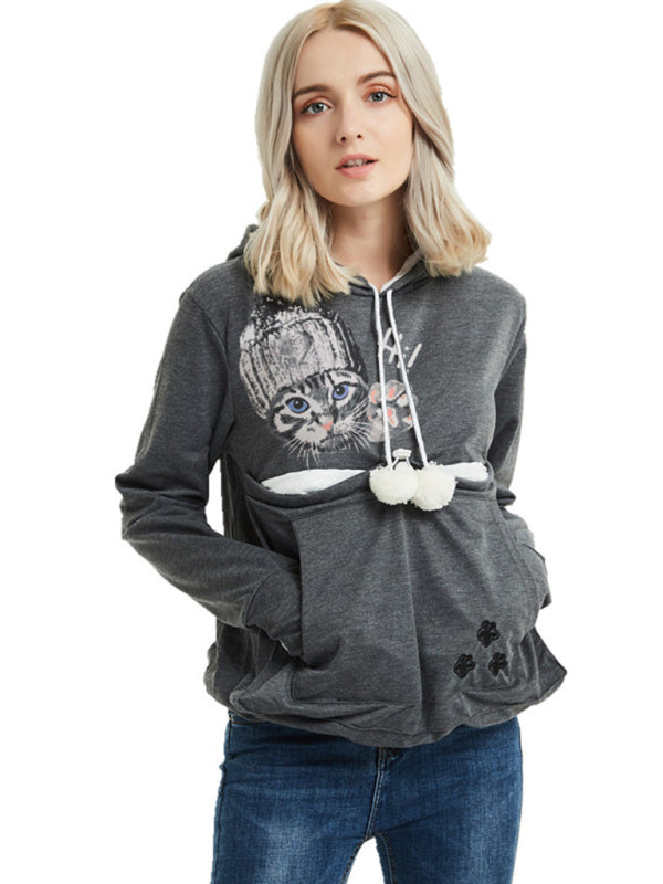 Big pocket hooded sweatshirt Hatted Cat sweatshirt - K - 4 COLORS -