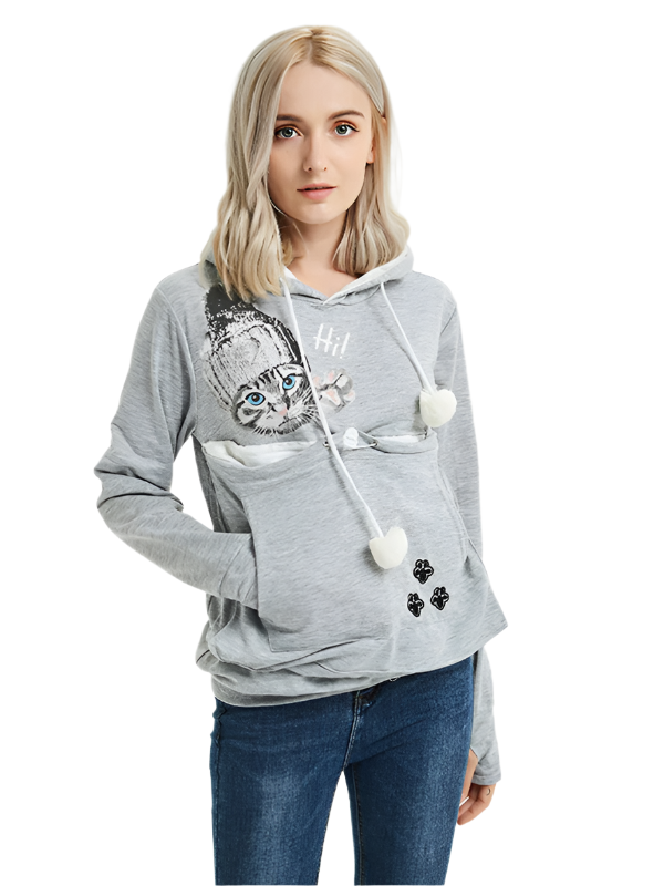 Big pocket hooded sweatshirt Hatted Cat sweatshirt - K - 4 COLORS -