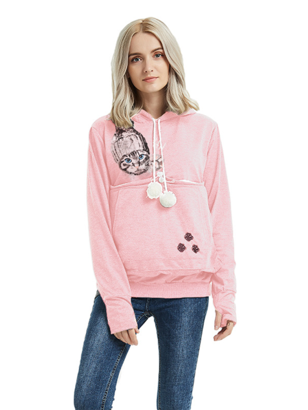 Big pocket hooded sweatshirt Hatted Cat sweatshirt - K - 4 COLORS -