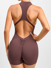 Thumbnail for Tight zippered sports yoga pants peach hips one-piece quick-drying pleated fitness Jumpsuit - K - 12 COLORS -