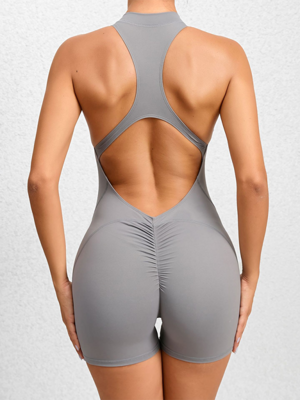 Tight zippered sports yoga pants peach hips one-piece quick-drying pleated fitness Jumpsuit - K - 12 COLORS -