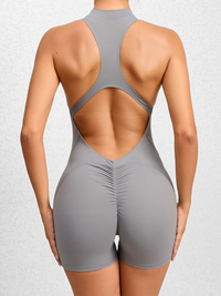 Thumbnail for Tight zippered sports yoga pants peach hips one-piece quick-drying pleated fitness Jumpsuit - K - 12 COLORS -