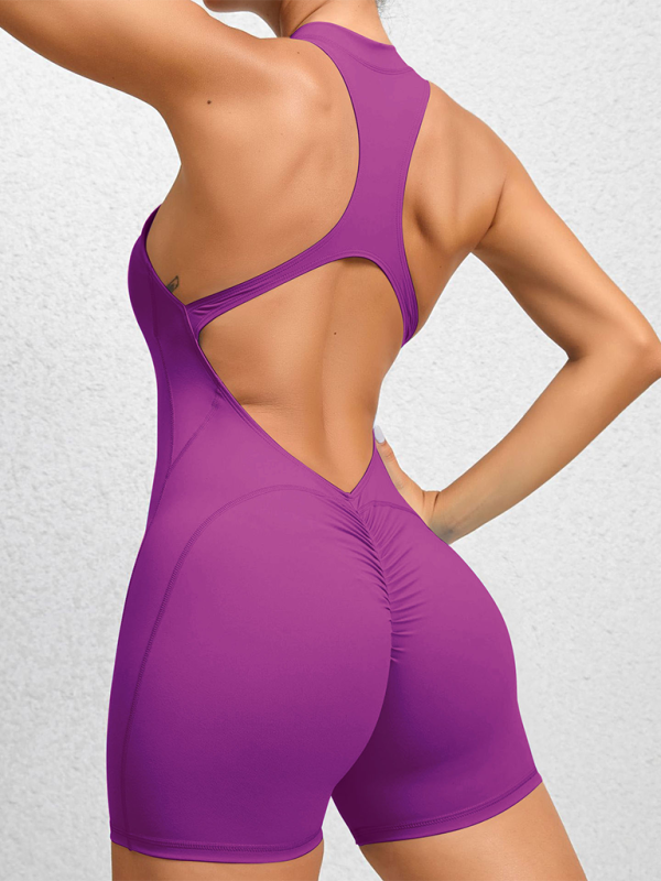 Tight zippered sports yoga pants peach hips one-piece quick-drying pleated fitness Jumpsuit - K - 12 COLORS -