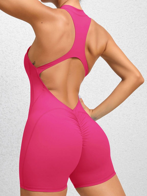 Tight zippered sports yoga pants peach hips one-piece quick-drying pleated fitness Jumpsuit - K - 12 COLORS -