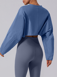 Thumbnail for Round neck sweatshirt T-shirt only sports short base shirt yoga running loose long sleeve top - K - 5 COLORS -