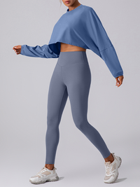 Thumbnail for Round neck sweatshirt T-shirt only sports short base shirt yoga running loose long sleeve top - K - 5 COLORS -