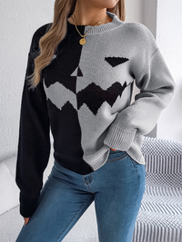 Thumbnail for Halloween Spooky Pumpkin Clashing Color Knit Long Sleeve Pullover Sweater - K - 3 COLORS -