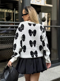 Thumbnail for Butterfly Round Neck Women's Loose Yardage Knit Pullover Sweater - K - 2 BOW COLORS -