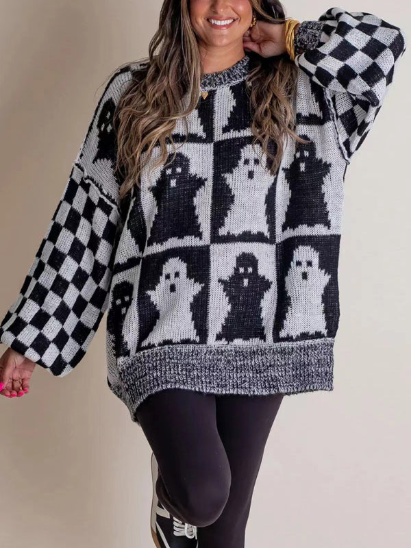 Halloween Loose Crew Neck Sweater - K - 5 COLORS -