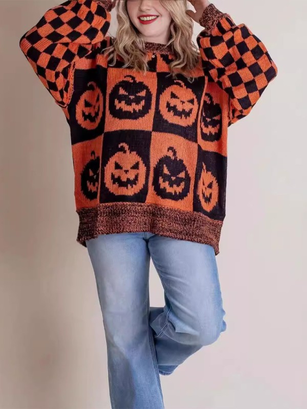 Halloween Loose Crew Neck Sweater - K - 5 COLORS -